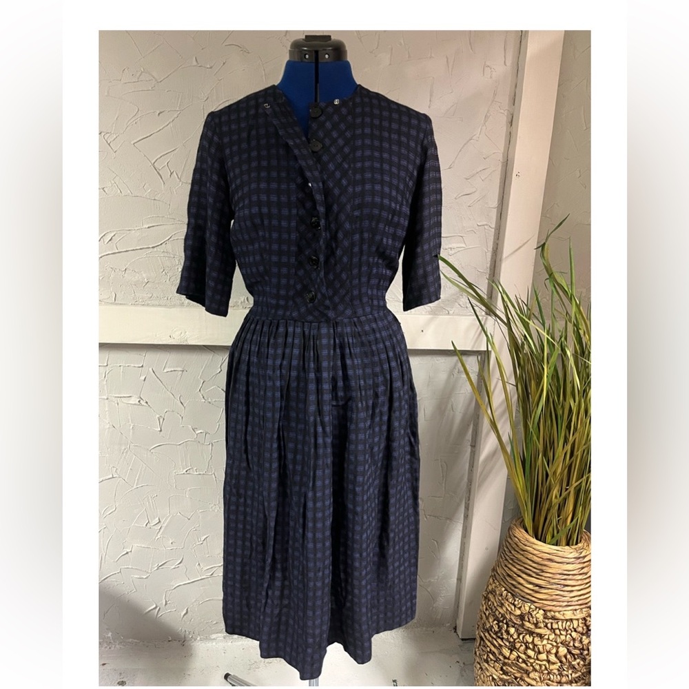 1950s 1960s gingham vintage dress purple